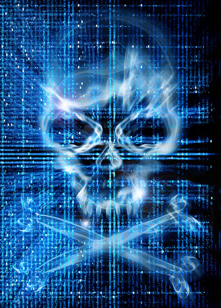 hacker támadás koponya háttérrel - Fotó, kép