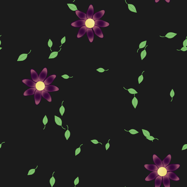 krásná kompozice s jednoduchými barevnými květy a zelenými listy na pozadí, vektorové ilustrace - Vektor, obrázek