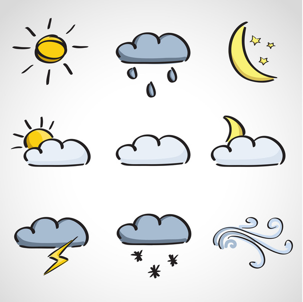 Rukopisný styl skica set - ikony počasí - Vektor, obrázek