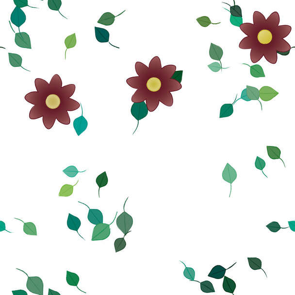 composizione gratuita con fiori colorati semplici e foglie verdi per carta da parati, illustrazione vettoriale - Vettoriali, immagini