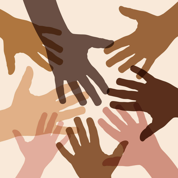 Nein zum Rassismus. Schluss mit Rassismus und Diskriminierung. Händedruck verschiedener Rassen. Vektorillustration - Vektor, Bild