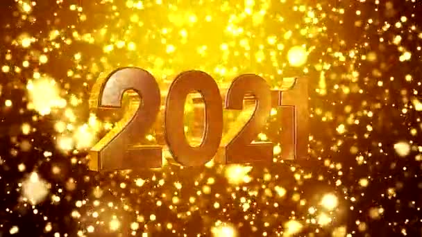 Video animation of christmas golden light shine particles bokeh over golden background and the numbers 2021 - represents the new year - vacation concept - Footage, Video