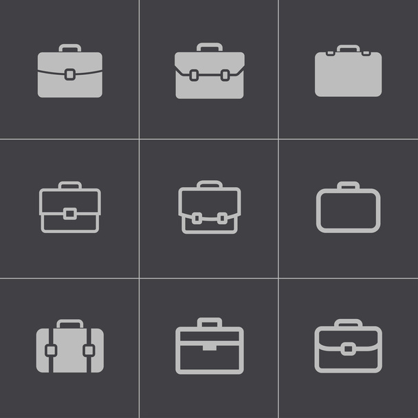 Vector black briefcase icons set - Vetor, Imagem