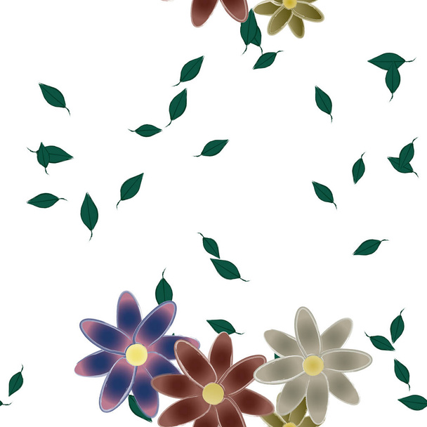 vektorová šablona s jednoduchými barevnými květy a zelenými listy - Vektor, obrázek