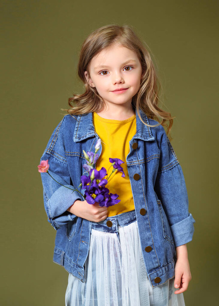 portrait of little model girl in studio - Fotó, kép
