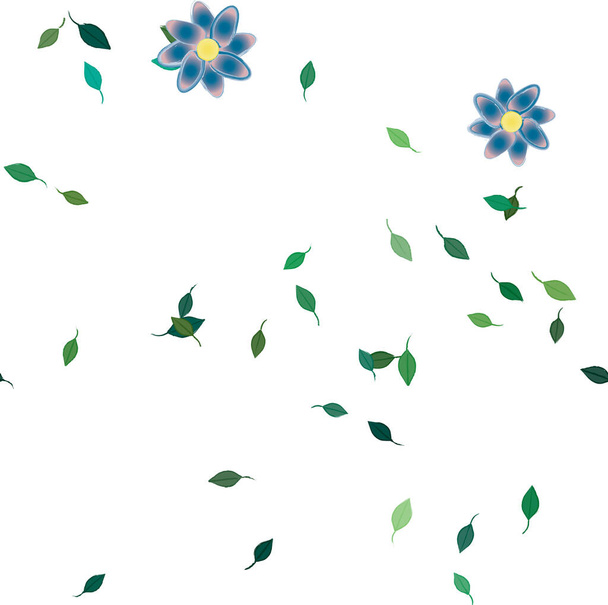 free composition with simple colorful flowers and green leaves for wallpaper, vector illustration - Διάνυσμα, εικόνα