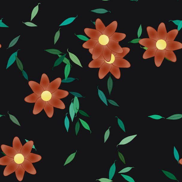 simple flowers with green leaves in free composition, vector illustration - Vector, Image