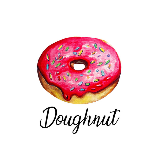 Aquarelle peinture de donut croquis illustration d'art - Photo, image