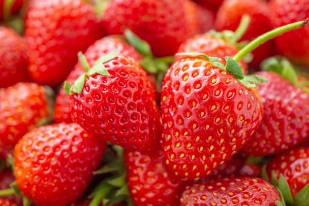 Fresh organic red ripe Strawberry fruit background closeup - Photo, Image