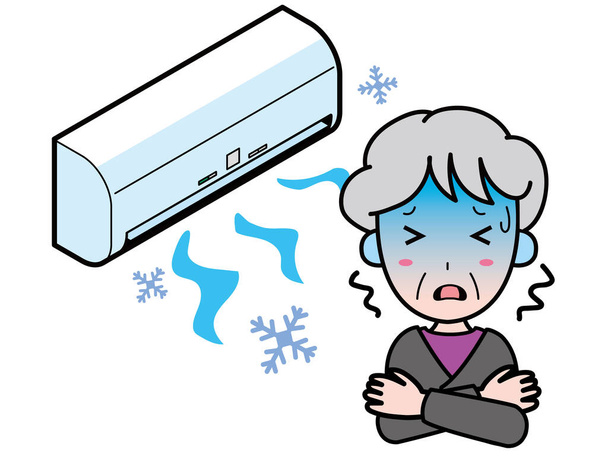 Grand-mère ayant des problèmes avec un climatiseur trop froid - Vecteur, image