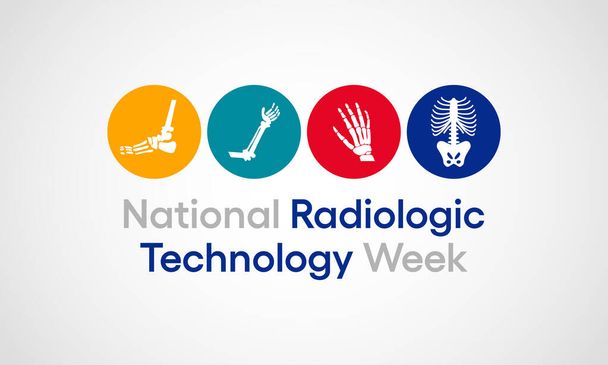 Η Εθνική Ραδιολογική Εβδομάδα Τεχνολογίας είναι ένα ετήσιο γεγονός που προωθεί το ρόλο της ιατρικής απεικόνισης στη σύγχρονη υγειονομική περίθαλψη. Γιορτάζεται κατά τη διάρκεια του μήνα Νοέμβριο κάθε χρόνο. Εικονογράφηση διανύσματος. - Διάνυσμα, εικόνα