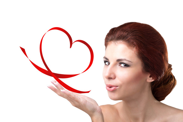 Girl with Valentine Heart.Love Concept - Foto, imagen