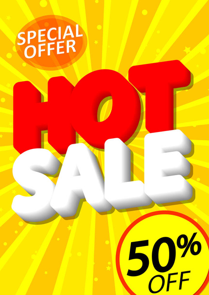 Hot Sale up to 50% off, poster design tempt, spend up and save more, special offer, end of season, векторная иллюстрация - Вектор,изображение