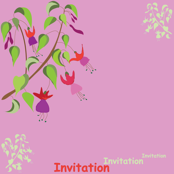 Invitational kaart met tak van fuchsia - Vector, afbeelding