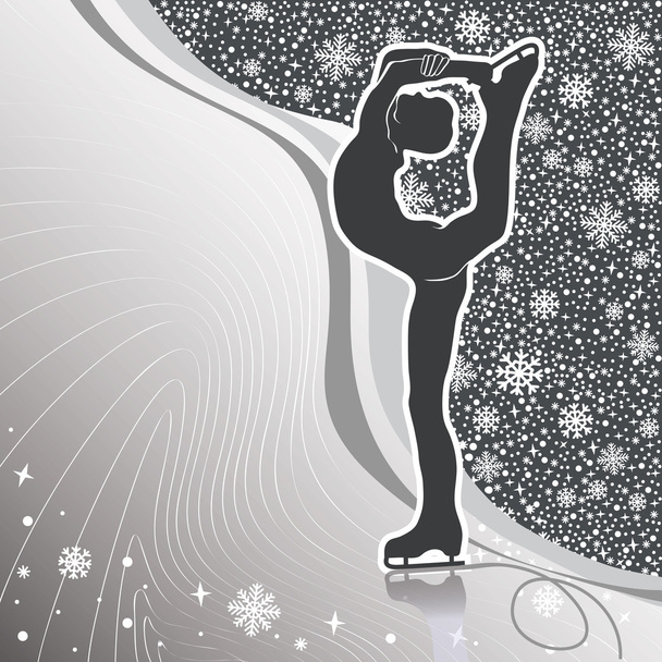 Man figure skates.Design template with lines and snowflakes bac - Vector, Image