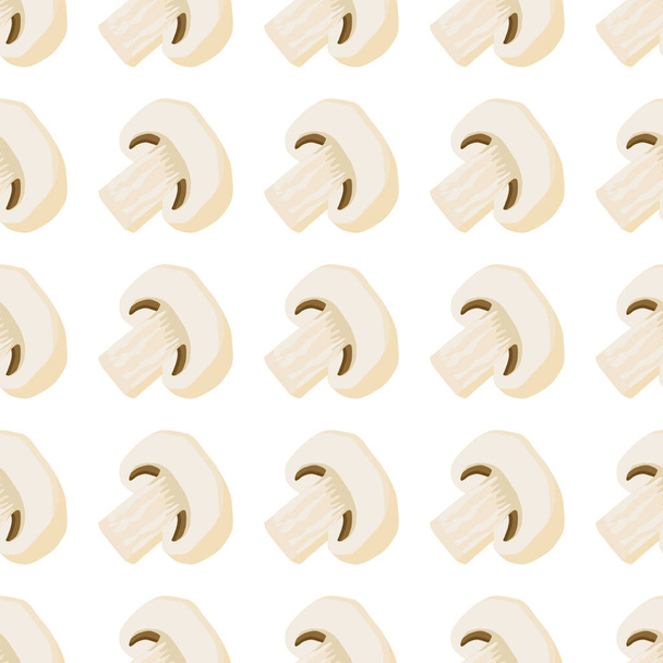Illustratie over het thema van felle paddenstoel, groente champignon voor zeehond. Plantaardig patroon bestaande uit mooie paddenstoel, veel champignon. Eenvoudig groentepatroon van champignon paddestoel. - Vector, afbeelding