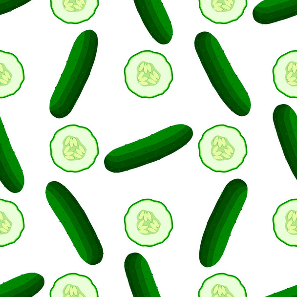 Illustratie op thema van helder patroon groene komkommer, plantaardige plant voor zeehond. Plantaardig patroon bestaande uit mooie komkommer, veel planten. Eenvoudig kleurrijk groentepatroon van komkommer. - Vector, afbeelding
