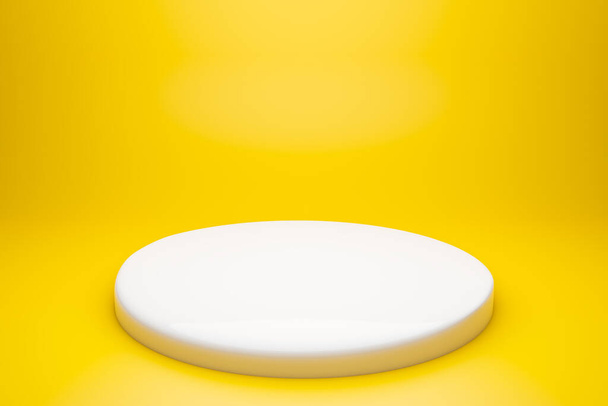 3d illusztráció egy jelenet egy kör sárga alapon. Közelkép a fehér kerek fehér talapzat. - Fotó, kép