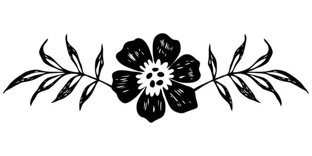 手描きバロックヴィンテージの花のパターン。白の上に隔離された黒と白の勝利のフレームの境界線の装飾ベクトルイラスト。Filigree装飾タトゥーデザイン. - ベクター画像
