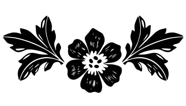 Hand drawn Baroque vintage floral pattern. Black and white victorian frame border ornament vector illustration isolated on a white. Filigree decorative tattoo design. - Vektör, Görsel