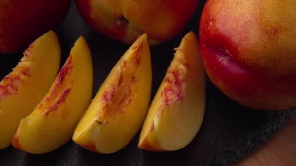 Sweet fresh nectarine with slices dolly-shot in natural light close-up. 4k ProRes 422 - Footage, Video