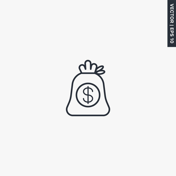 Money bag, linear style sign for mobile concept and web design. Symbol, logo illustration. Pixel perfect vector graphics - Vector, Image
