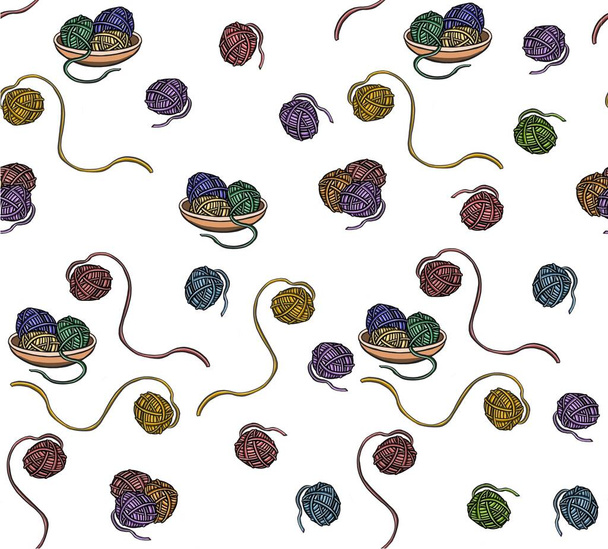Бесшовный рисунок разноцветной вязальной нитки вязальной нити. Векторная иллюстрация - Вектор,изображение