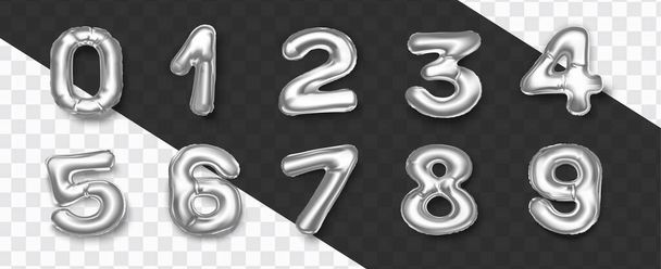 Set of realistic silver foil balloon numbers vector decoration - Vector, Image
