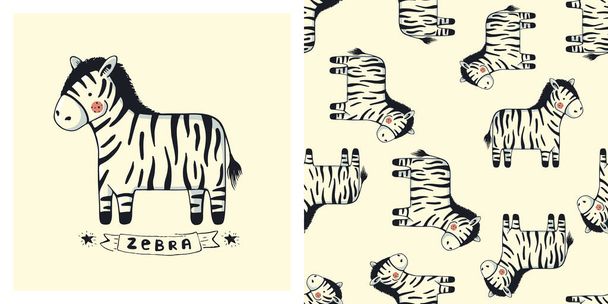 patrón sin costura con ilustración de vectores dibujado zebra.hand lindo - Vector, Imagen