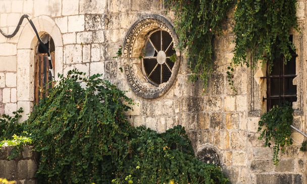 Stone houses in the old town of budva are covered with greenery, nature takes its toll, montenegro and clear photographs of architecture - Photo, Image