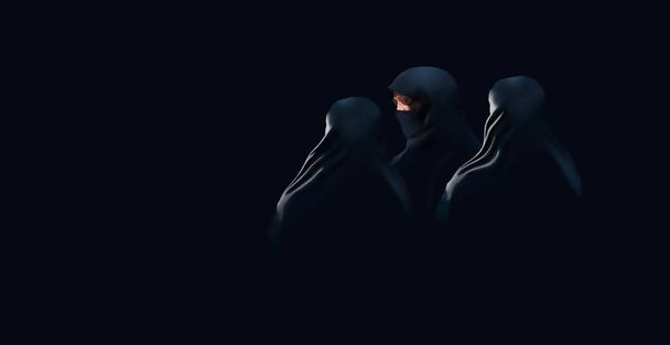 Drei muslimische Frauen sind gemeinsam in dieser 3-D-Illustration zu sehen. - Foto, Bild