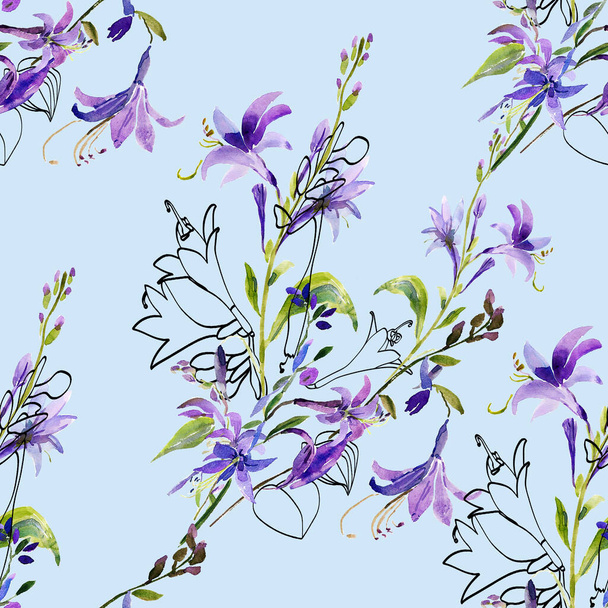 Tuber flowers seamless pattern.Image on white and colored background. - Foto, Bild