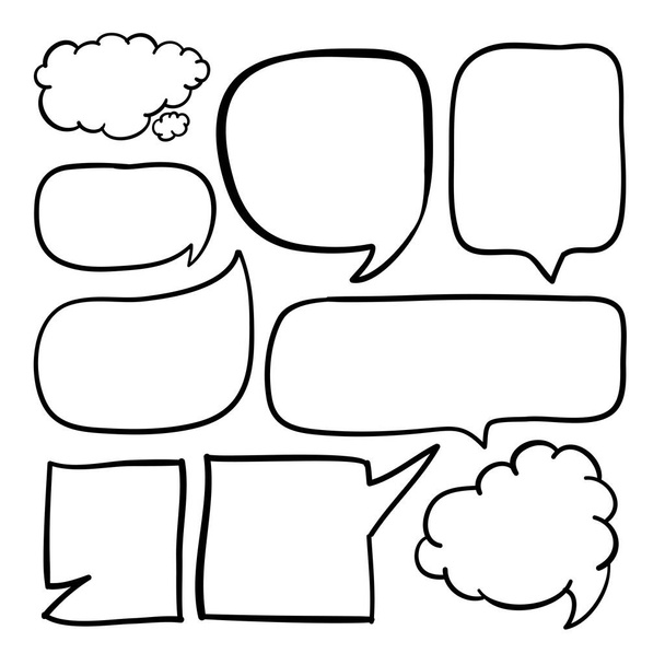 Disegni la bolla di discorso in nero per dialogo di conversazione di fumetto o comico. Modello vuoto per inserire testo o scrittura. - Vettoriali, immagini