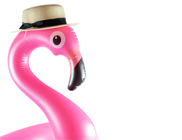 Flamingo print. Pink pool inflatable flamingo for summer beach isolated on white background. Minimal summer concept - Fotografie, Obrázek