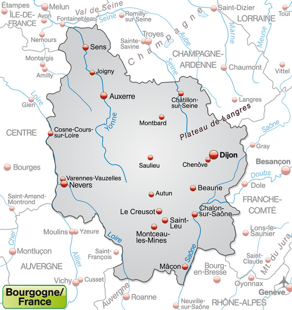 Χάρτης της Βουργουνδίας - Διάνυσμα, εικόνα