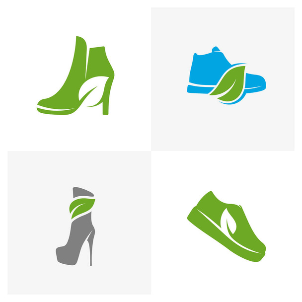 葉のロゴデザインコンセプトベクトルテンプレート、アイコンシンボル、デザインクリエイティブと靴のセット - ベクター画像