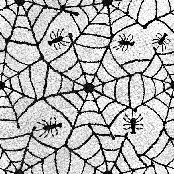 Pak ve örümcek ağlarıyla kusursuz desen. El çizimi suluboya çizimi. Cadılar bayramı için ürün tasarımı, tatil geçmişi, duvar kağıdı, ambalaj, kapak - Fotoğraf, Görsel