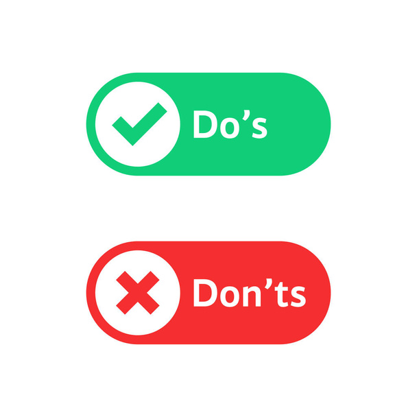 check marks ui button with dos and donts. flat simple style trend modern red and green checkmark logotype graphic design isolated on white. concept of poor or good test result or performance review - Вектор, зображення