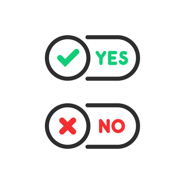 check marks yes and no ui button. concept of poor or good test result or performance compliance review. flat simple trend red and green checkmark x logotype graphic linear design isolated on white - Vektor, obrázek