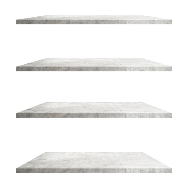 4 betonihyllyt pöytä eristetty valkoisella taustalla ja näyttö montaasi tuotteen. - Valokuva, kuva