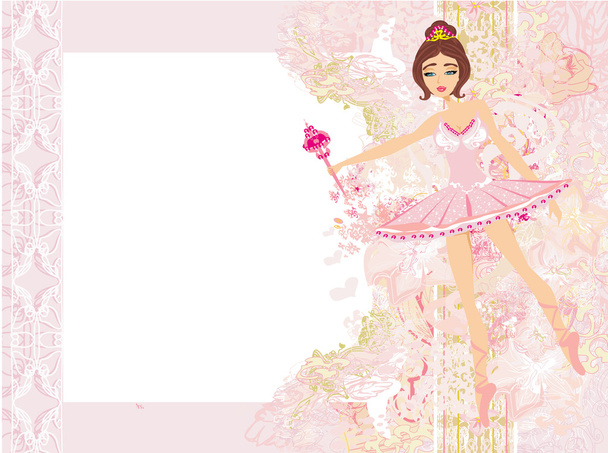 Beautiful ballerina - abstract card with flower frame - Vektor, kép