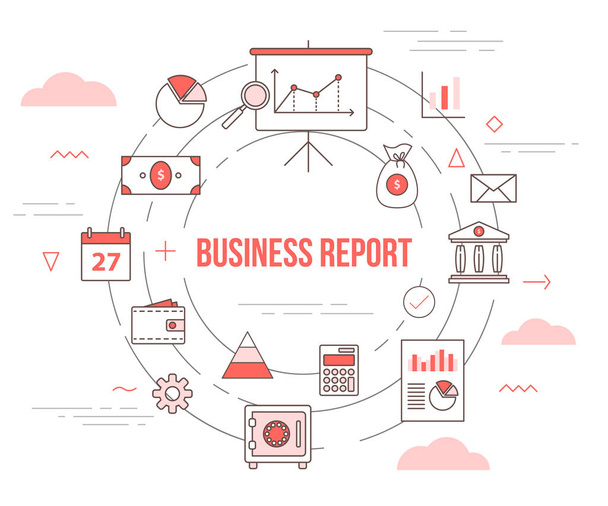 business report concept with icon set template banner with modern orange color style - Vector, Image