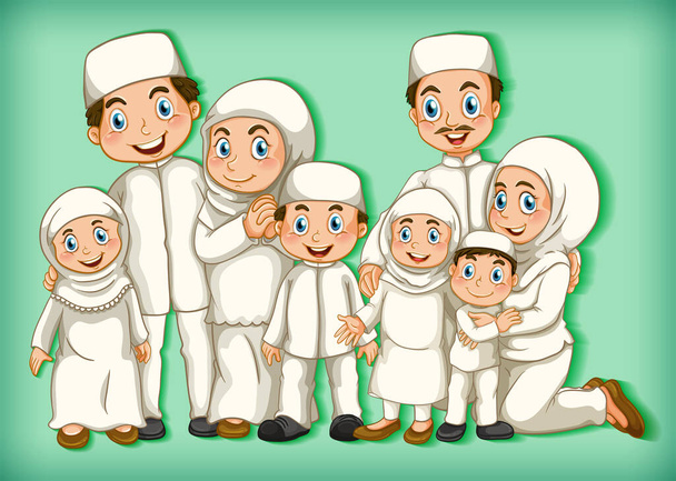 Moslim familielid op cartoon karakter kleur verloop achtergrond illustratie - Vector, afbeelding