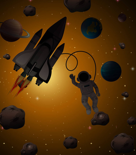Astronaut in space scene illustration - Vector, Image