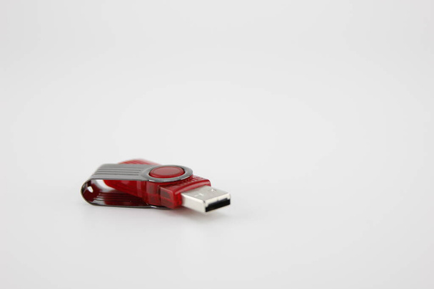 Red flash drive Put on a white background. - Photo, Image