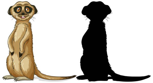 Set of meerkat characters and its silhouette on white background illustration - Vector, Image