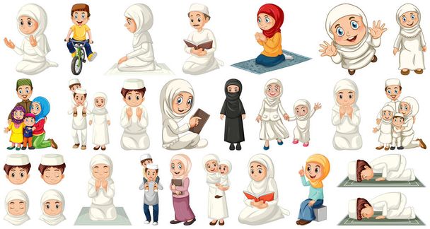Set of muslim kids character illustration - Vector, Image