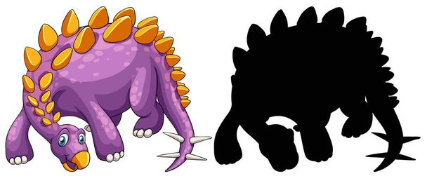Set di dinosauri personaggio dei cartoni animati e la sua silhouette su sfondo bianco illustrazione - Vettoriali, immagini
