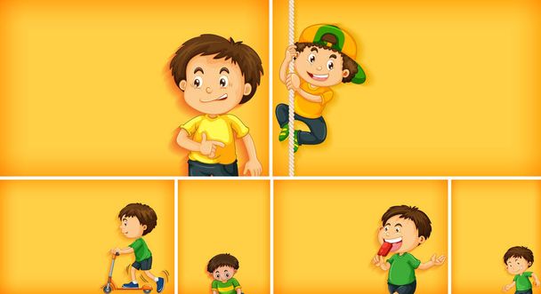 Jeu de différents personnages pour enfants sur fond jaune illustration - Vecteur, image
