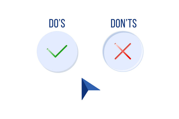 2つのボタンは、 sとドンtとカーソルを行います。正しいか間違っているかのどちらかを選択するという概念、可能性と不可能性についての人々のための規則。白い背景に隔離されたシンプルなフラットリニアサイン - ベクター画像
